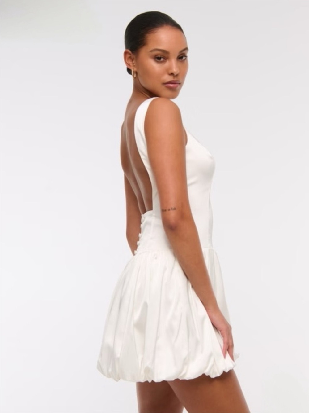 Abercrombie & Fitch White Bubble Hem Mini Dress Open Back | Size Small